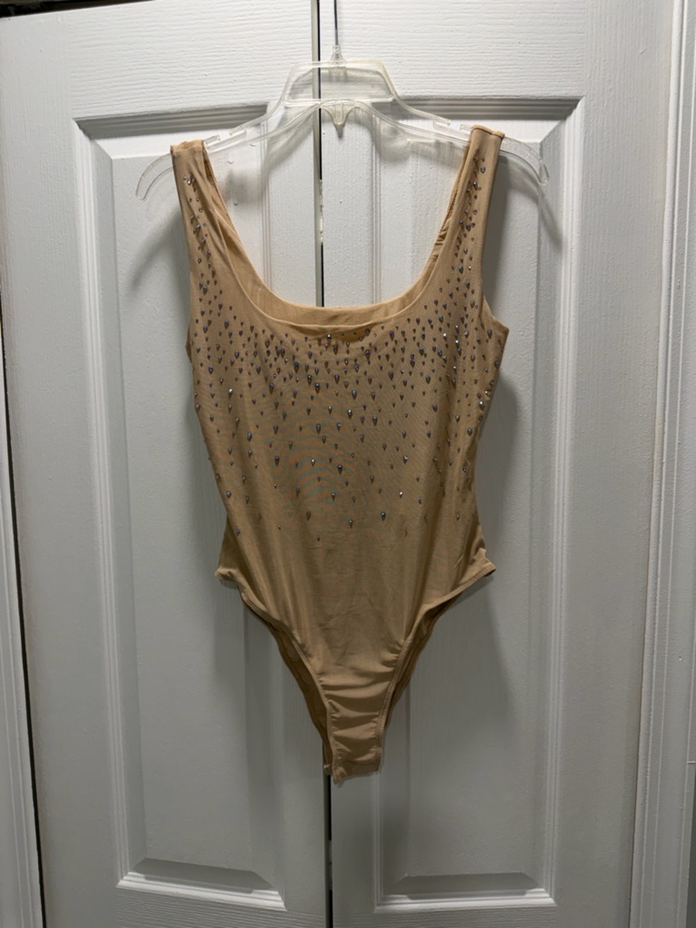 Nude Embellished Scoop Neck Bodysuit